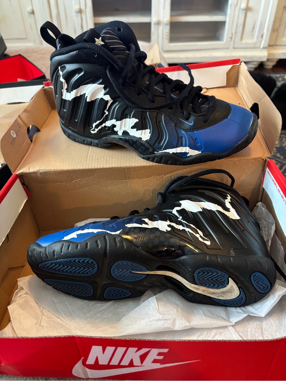 Nike Black and Blue Foamposite Sneakers